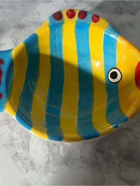 Vintage Fish Shaped Ceramic Dish | Colorful Striped Trinket Bowl